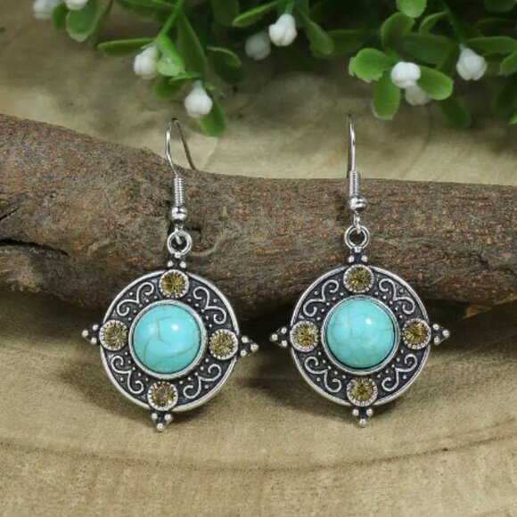 12 Pairs Turquoise Boho Tribal Geometric Earrings - Picture 12 of 12